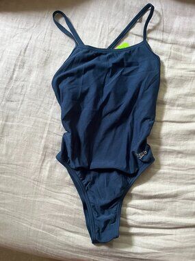 NWT Women's Speedo Double Lace Back One Piece Swimsuit, Navy